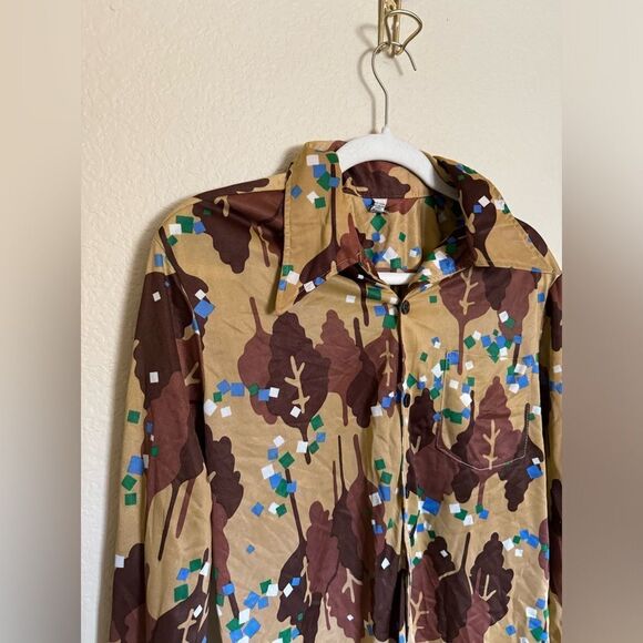 Vintage 70s Funky Novelty Tree All Over Button Down Long Sleeve Shirt Sz Large - Picture 1 of 5
